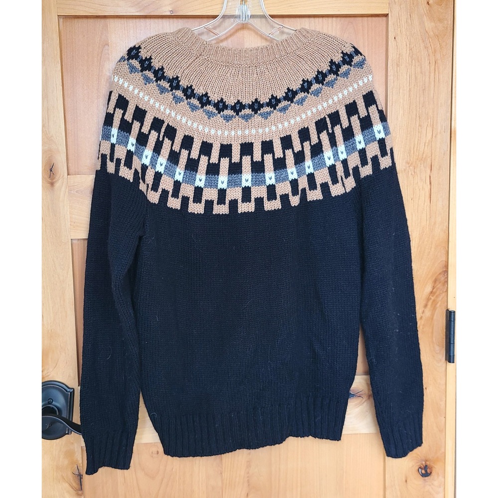 Madewell Wool Blend Fair‎ Isle Scandinavian Sweater MEDIUM Scandi Black Tan M - Picture 2 of 7